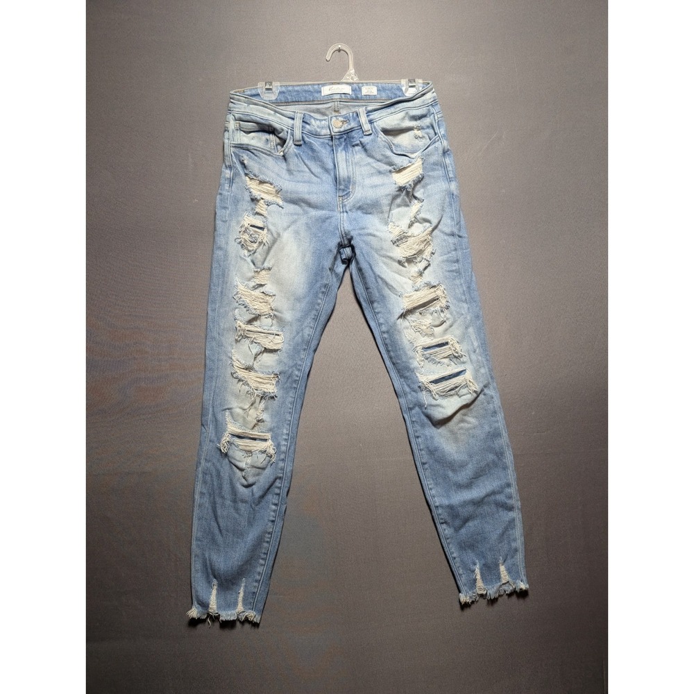 Kancan Signature Kurvy Jeans Womens 29 Blue Distressed Mid Rise Ankle Skinny Leg